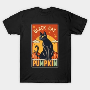 Black cat and pumpkin on a card T-Shirt